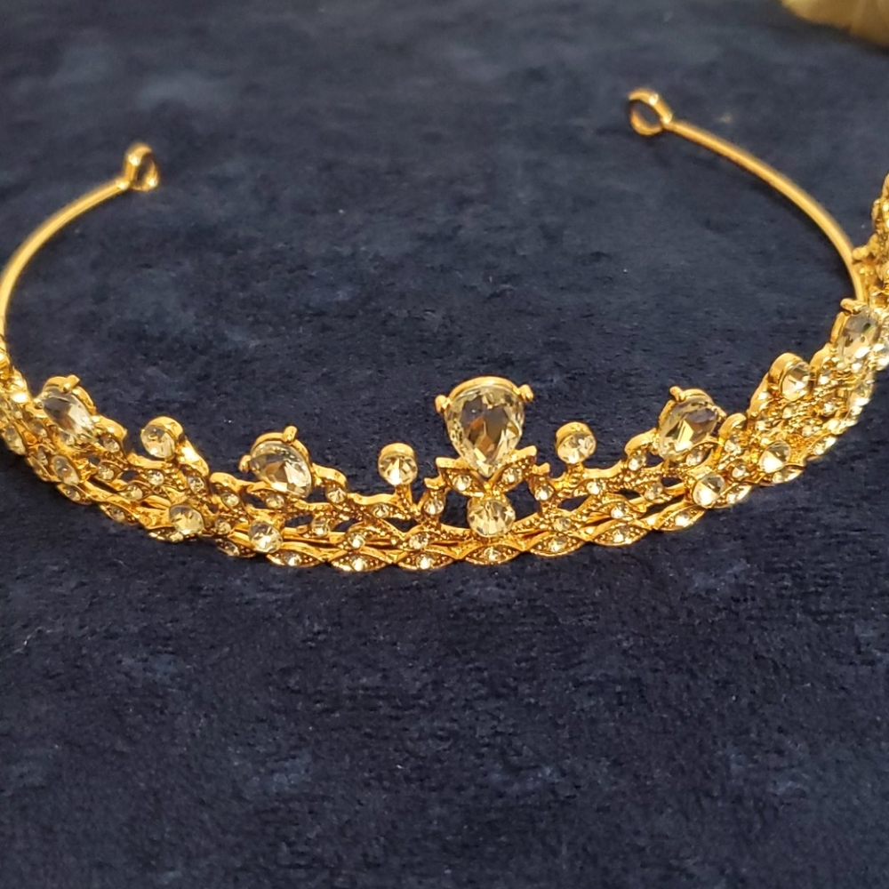Gold & Rhinestone Wedding Tiara Bridal Headpiece